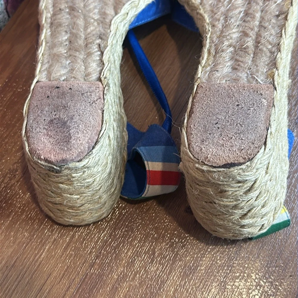 Ralph Lauren Cala Espadrille Sandals Wedge Blue Multi Striped size 8 S